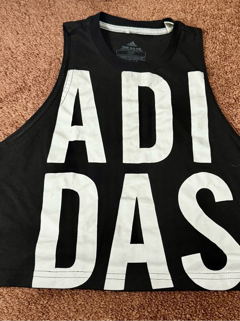 Adidas Women Logo Black Graphic Crop Tank Top Athletic Wear